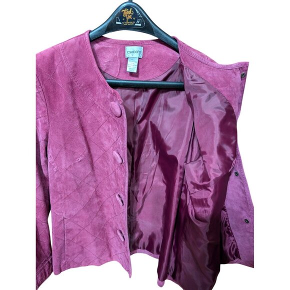 Pink Suede Leather Quilted Jacket Chicos Size 2 (Women's Size 12) - Picture 2 of 7